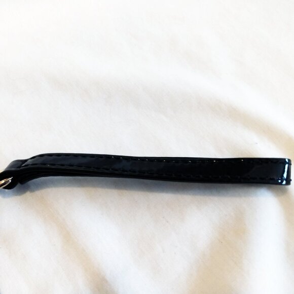 Karen Millen Black Patent Leather Clutch Bag-Leopard Print Interior & Hand Strap - Picture 10 of 14